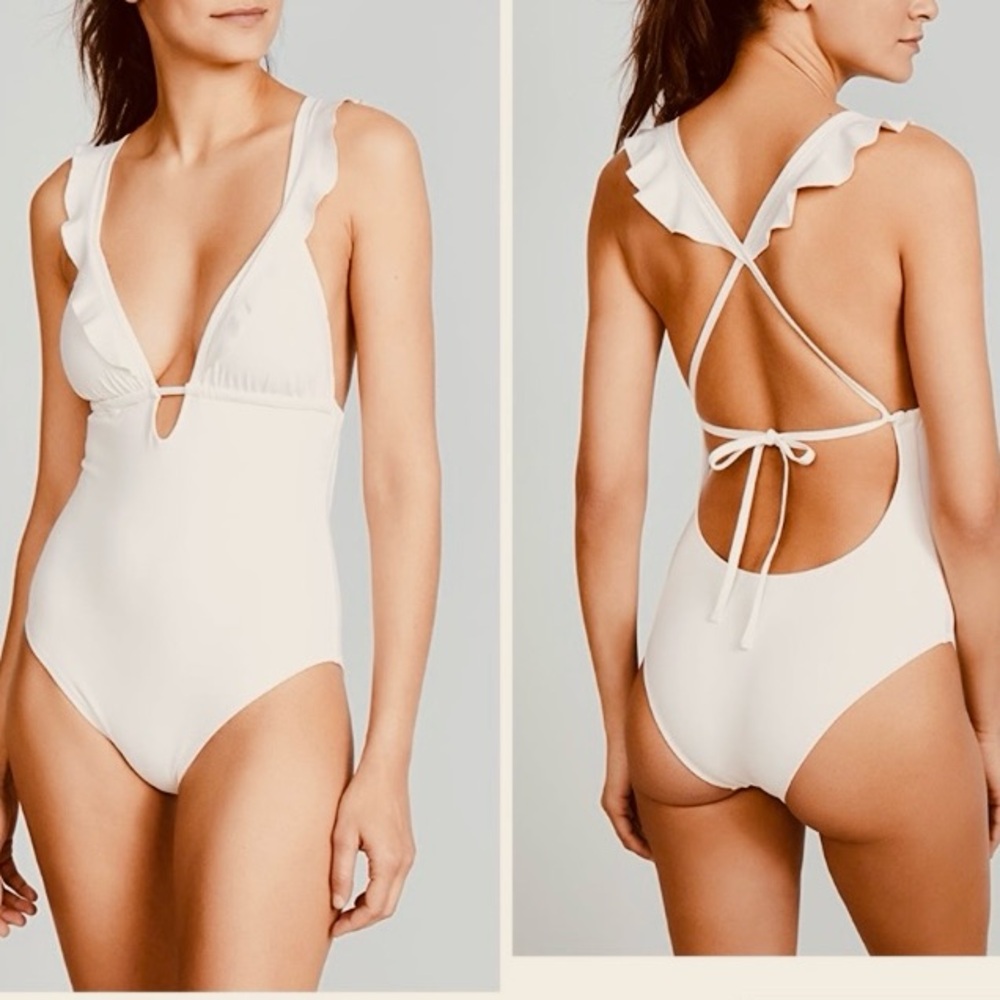 Revolve / Eberjey So Solid Ecru Grayson One Piece Ruffle Detail Back Tie Size